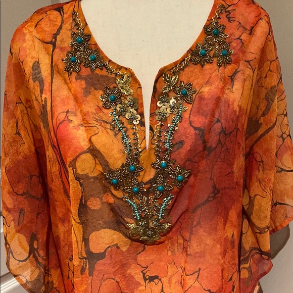 Soft Surroundings Orange and Green Maxi Dress - Picture 2 of 5